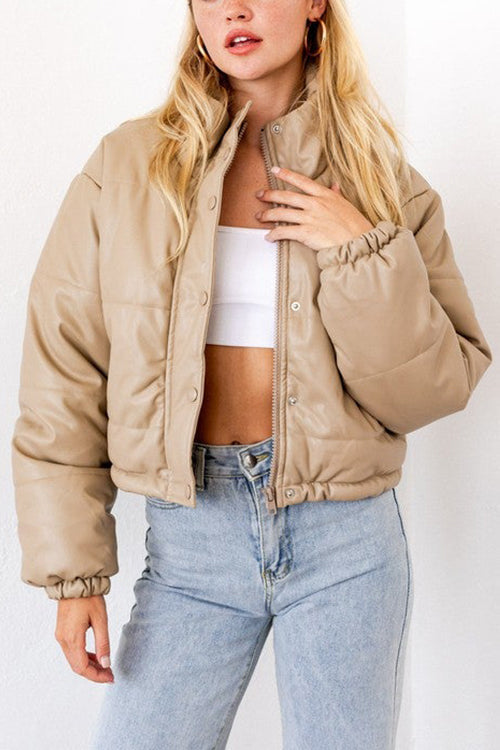 Faux Leather Puffer Jacket