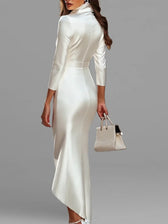 Satin V-Neck Long Sleeve Ruched High Low Bodycon Dress 2