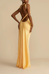 Moonlit Soiree - Satin Asymmetrical One Shoulder Maxi Dress - View 8