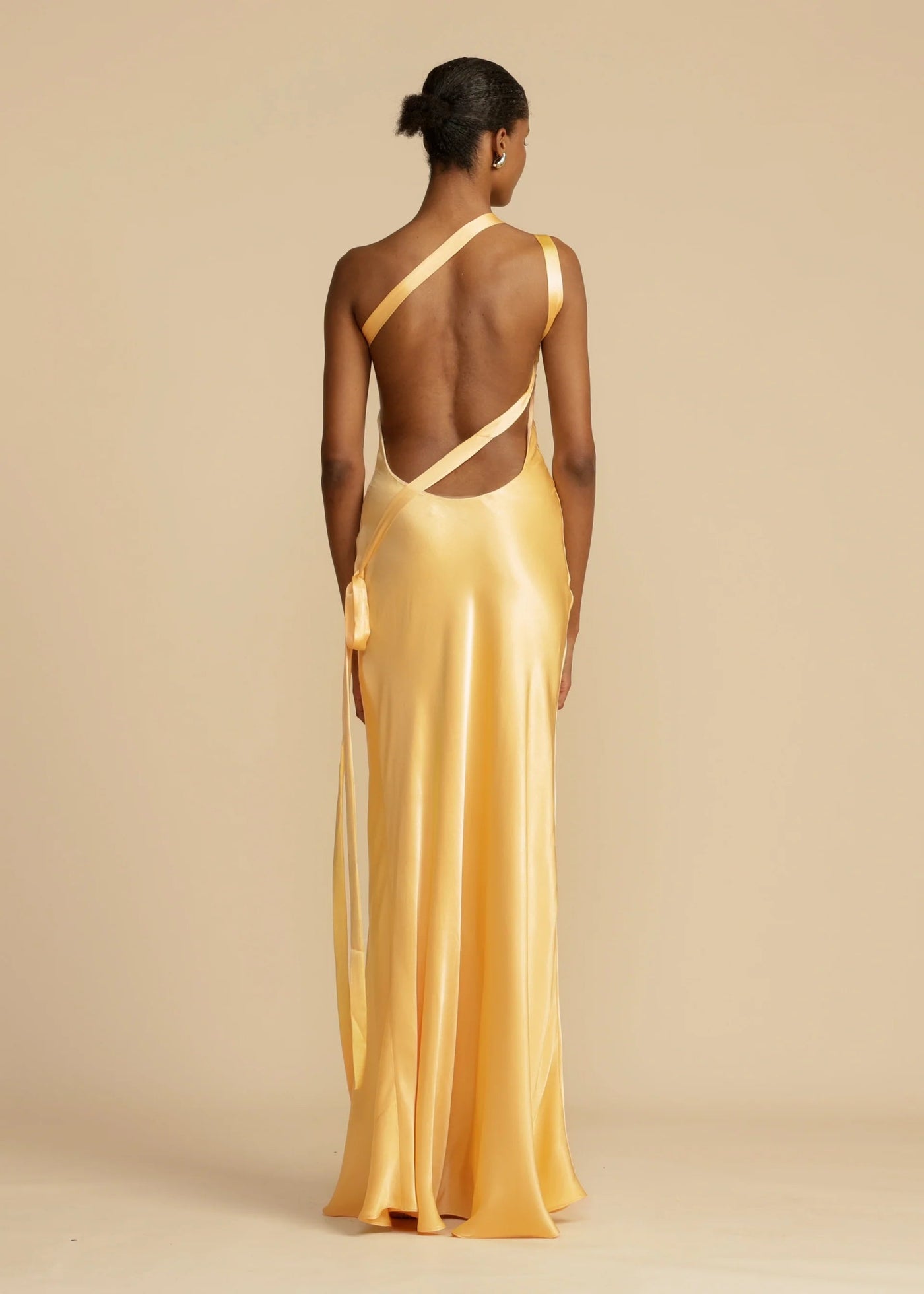 Moonlit Soiree - Satin Asymmetrical One Shoulder Maxi Dress - View 6