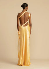 Moonlit Soiree - Satin Asymmetrical One Shoulder Maxi Dress - View 6