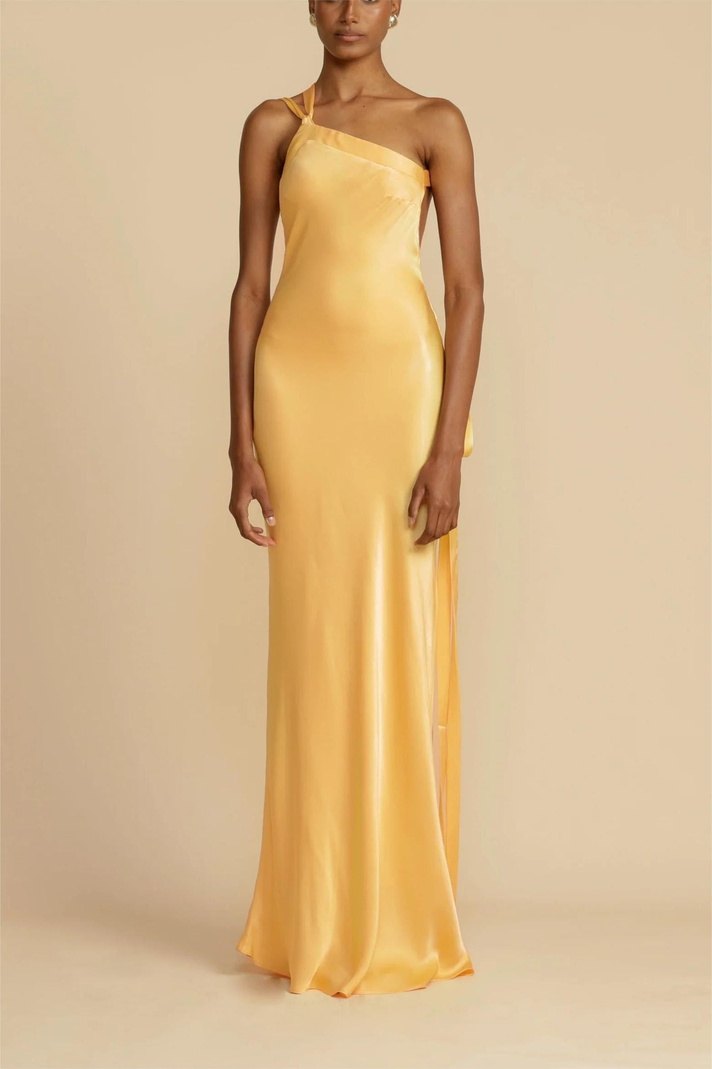 Moonlit Soiree - Satin Asymmetrical One Shoulder Maxi Dress - View 5