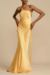 Moonlit Soiree - Satin Asymmetrical One Shoulder Maxi Dress - View 9