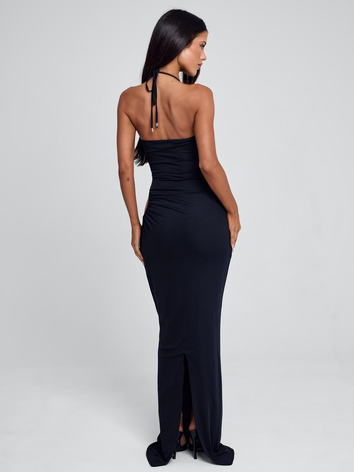 Sequin Halter Keyhole Side Cut Out Ruched Maxi Dress 6