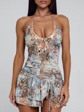 Sequin Halter Neck Cut Out Ruched Mini Dress 4