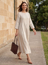 Pleated Round Neck Pocket A-Line Maxi Dress 2