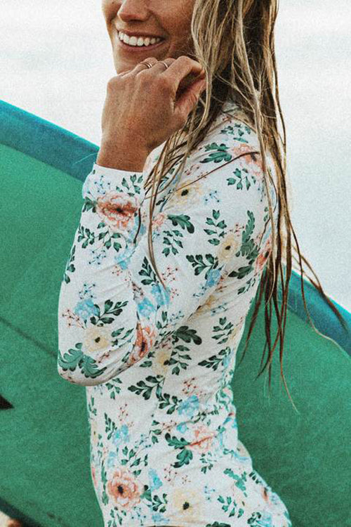 Print Long Sleeve Backless One Piece Swimwear