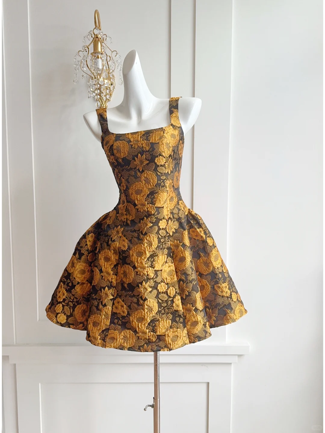 Pretty Yellow Satin Print Floral A Line Short Party Dress Formal Homecoming Dress Birthday Outfits D269