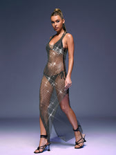 Magdalena Mesh Rhinestone Maxi Dress In Black 5