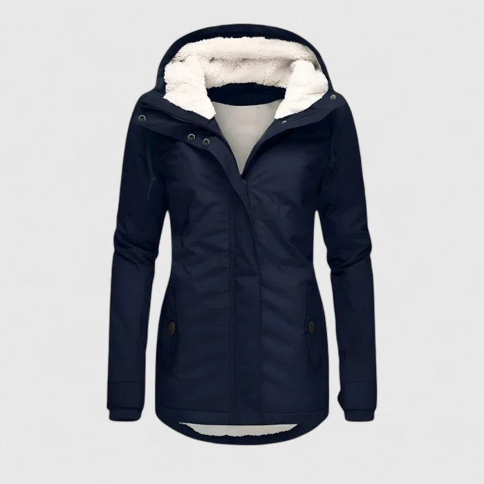 Hooded Fleece Lined Zip Front Winter Coat