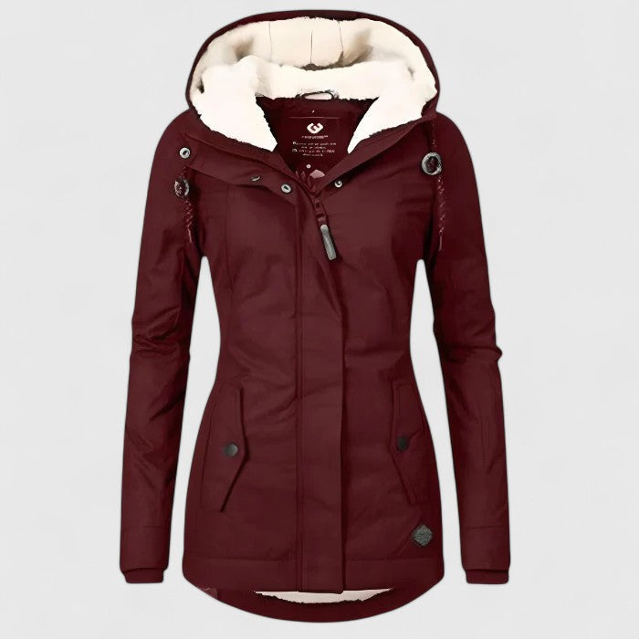 Hooded Fleece Lined Zip Front Winter Coat