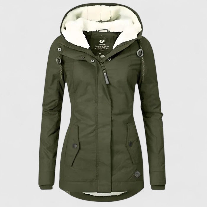 Hooded Fleece Lined Zip Front Winter Coat
