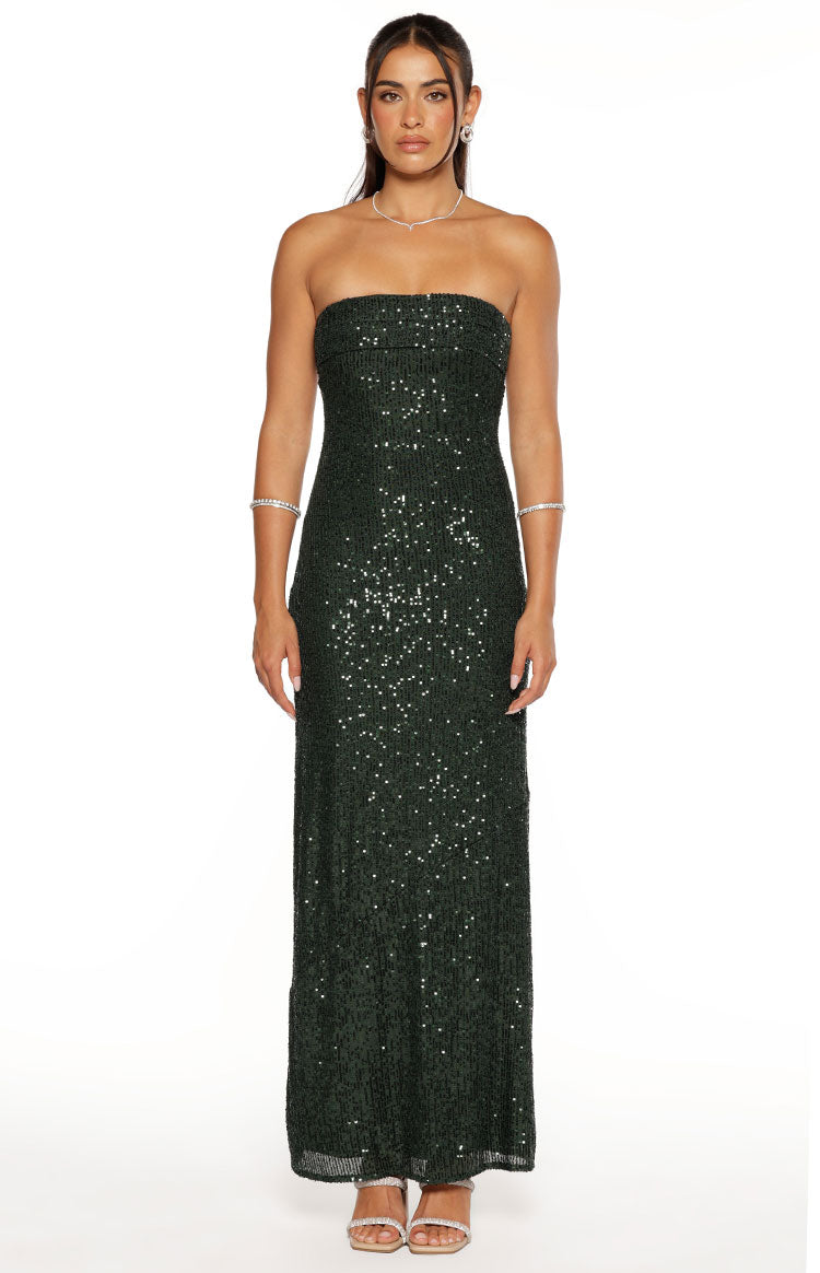 Sequin Strapless Straight Neck Strappy Back Column Maxi Dress 5