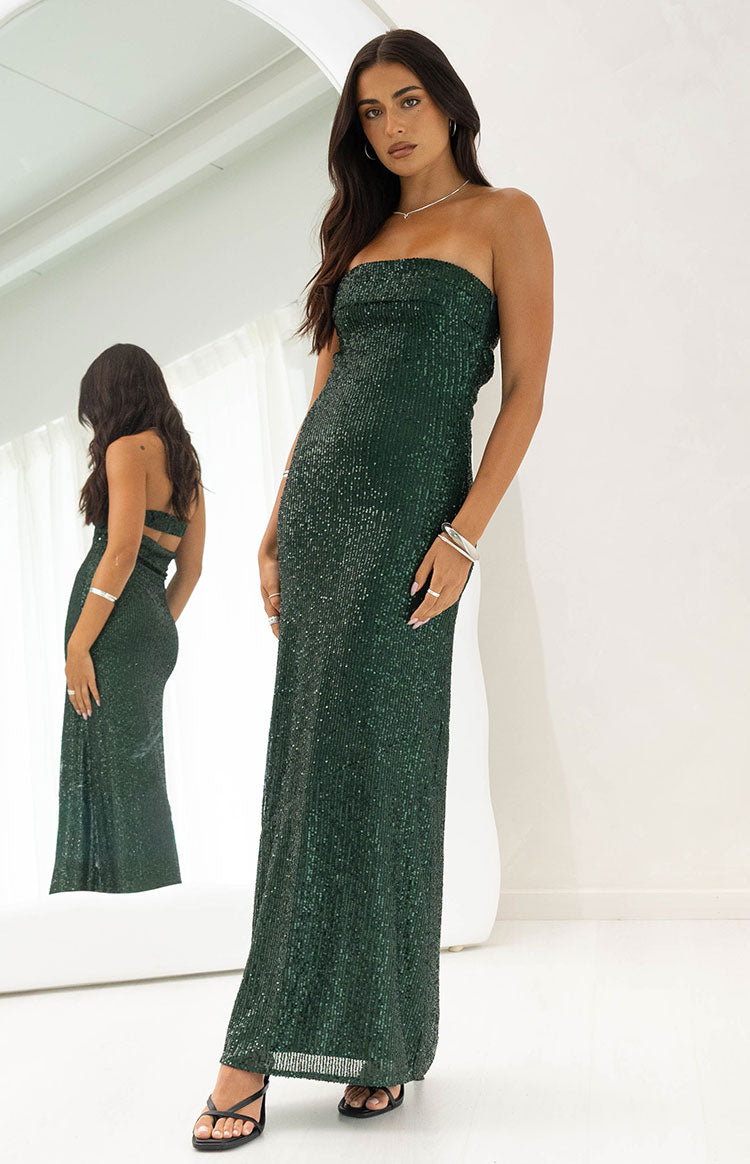 Sequin Strapless Straight Neck Strappy Back Column Maxi Dress