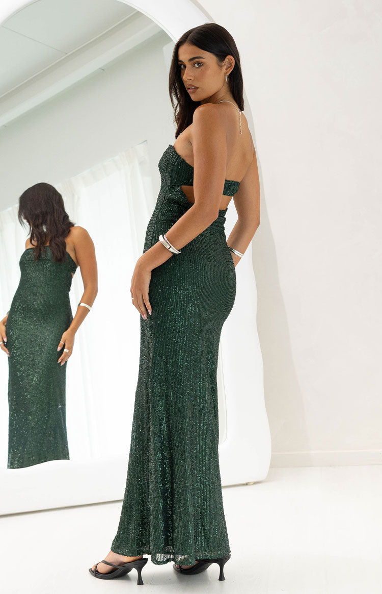 Sequin Strapless Straight Neck Strappy Back Column Maxi Dress 4