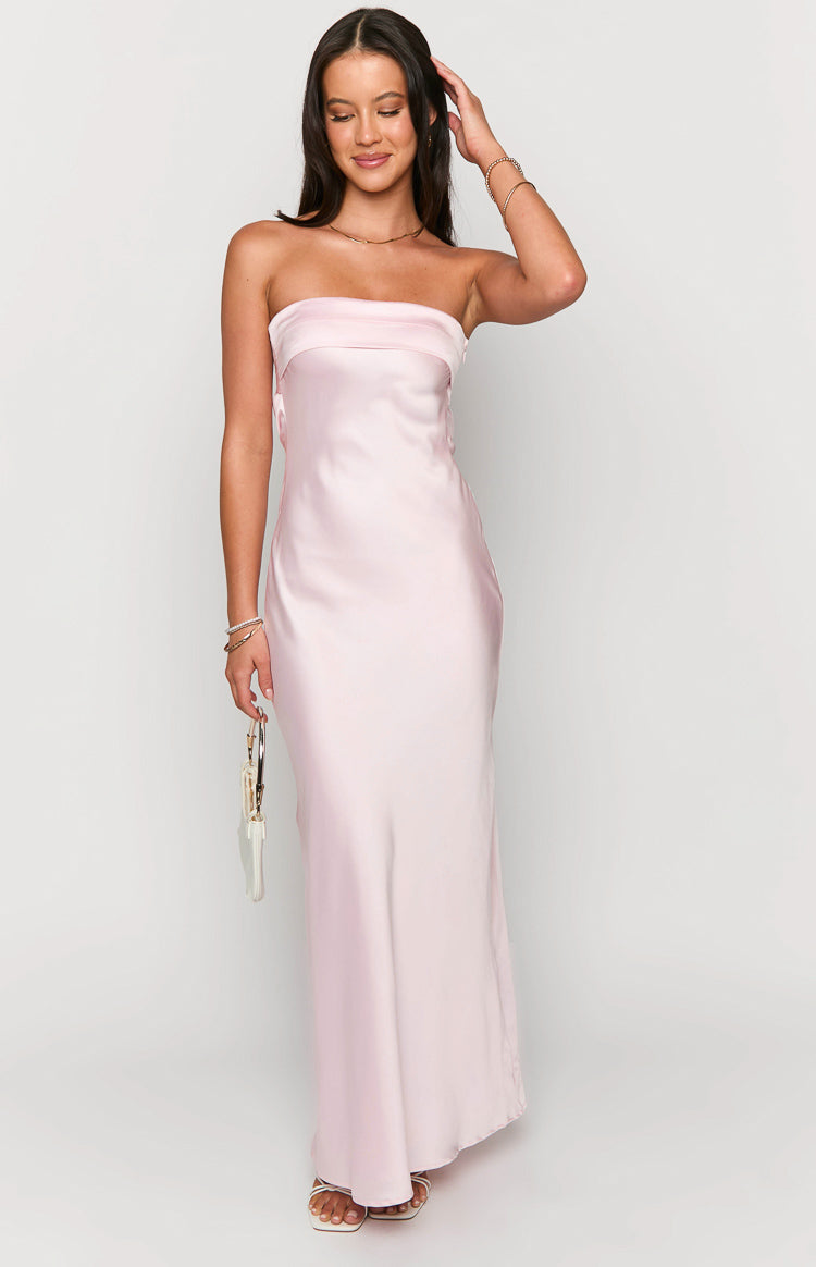 Satin Strapless Fold Over Bust Column Maxi Dress 12