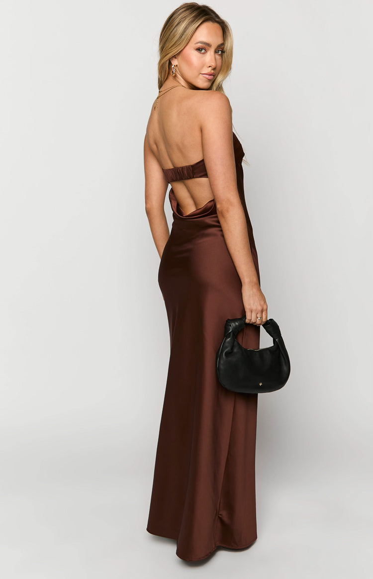 Satin Strapless Fold Over Neckline Bias Cut Maxi Dress 5