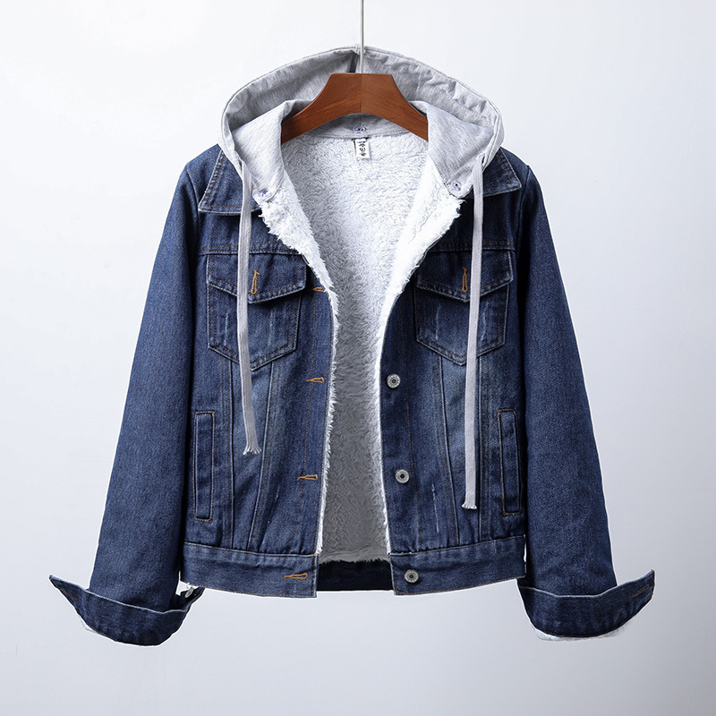 Hooded Fleece Lined Button Front Denim Jacket