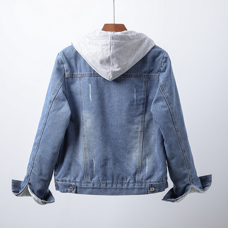 Hooded Fleece Lined Button Front Denim Jacket