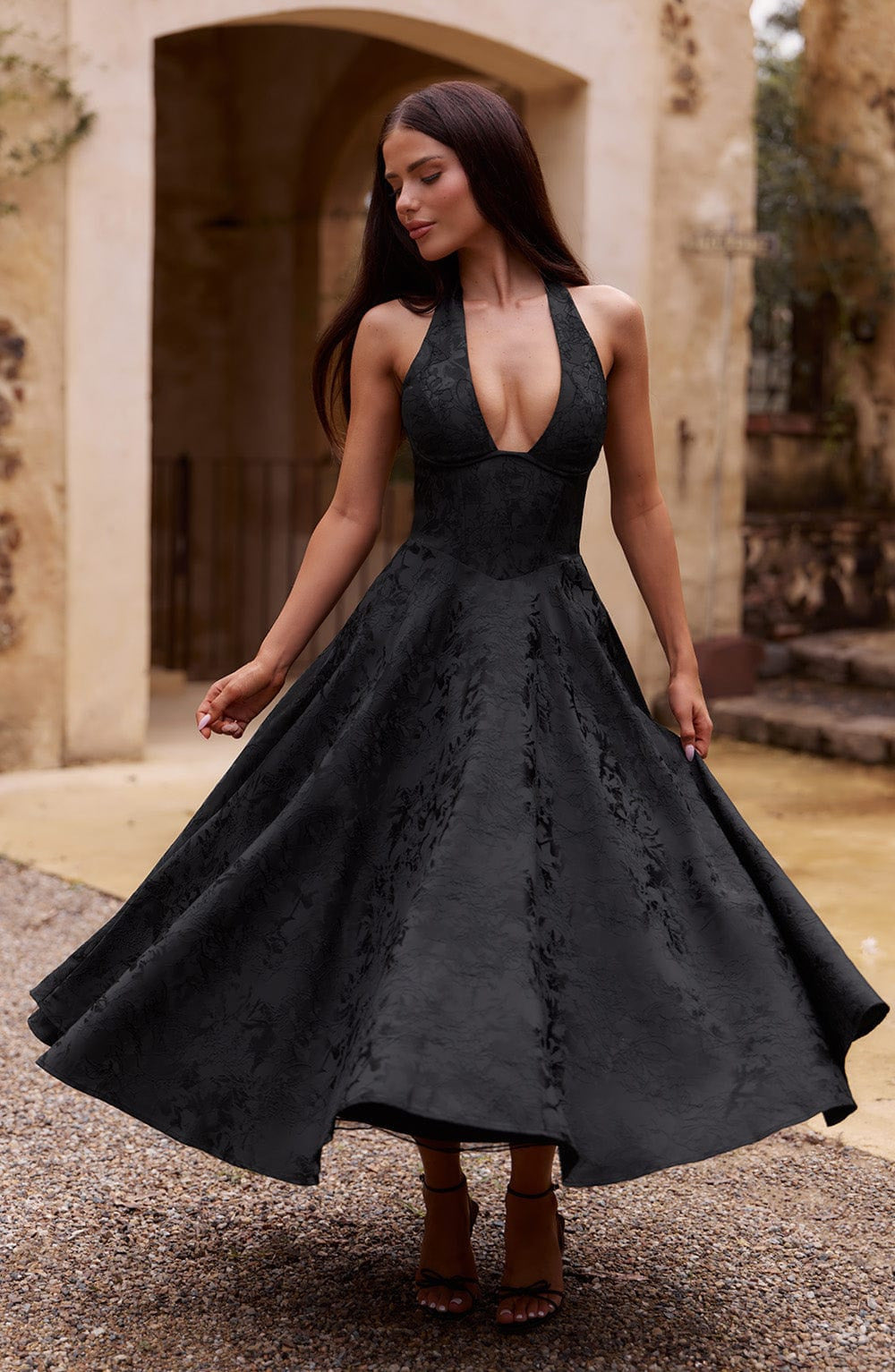 Esmeralda | Halter Sleeveless Midi Dress (Buy 1, Get 1 Free) Black