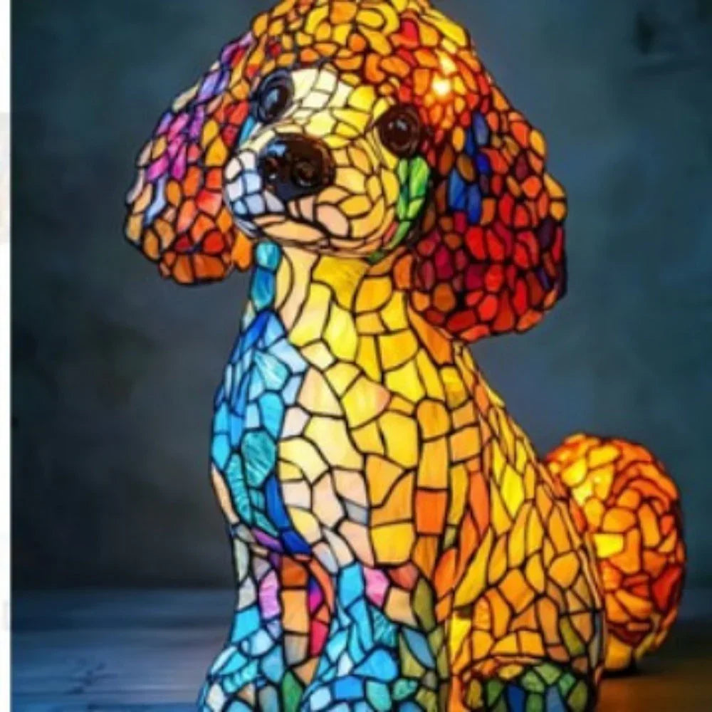 Stained Glass Poodle Night Light Lamp