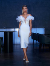 Major Off Shoulder Feather Bandage Dress In White 2