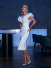 Major Off Shoulder Feather Bandage Dress In White 4