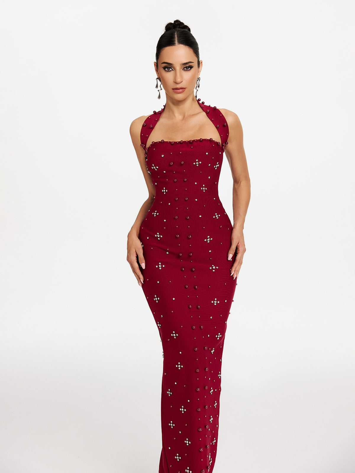 Halterneck Pearl Bandage Dress