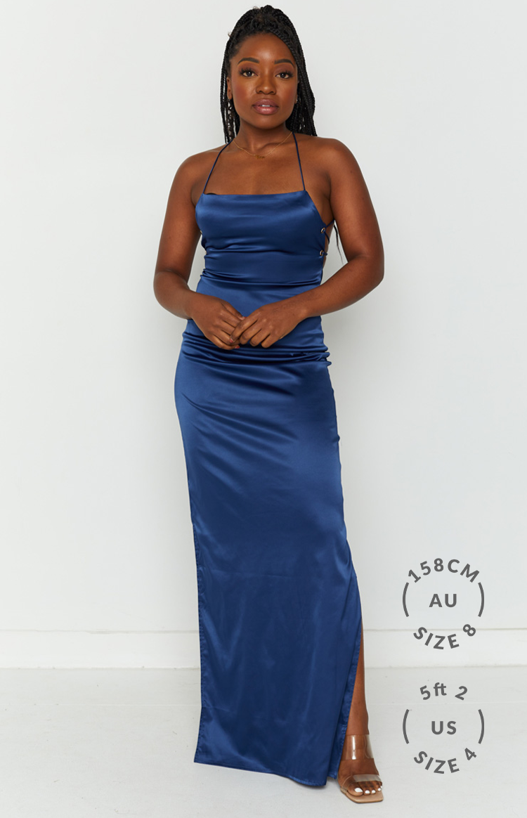 Satin Square Neck Cross Back Side Split Slip Formal Maxi Dress 6