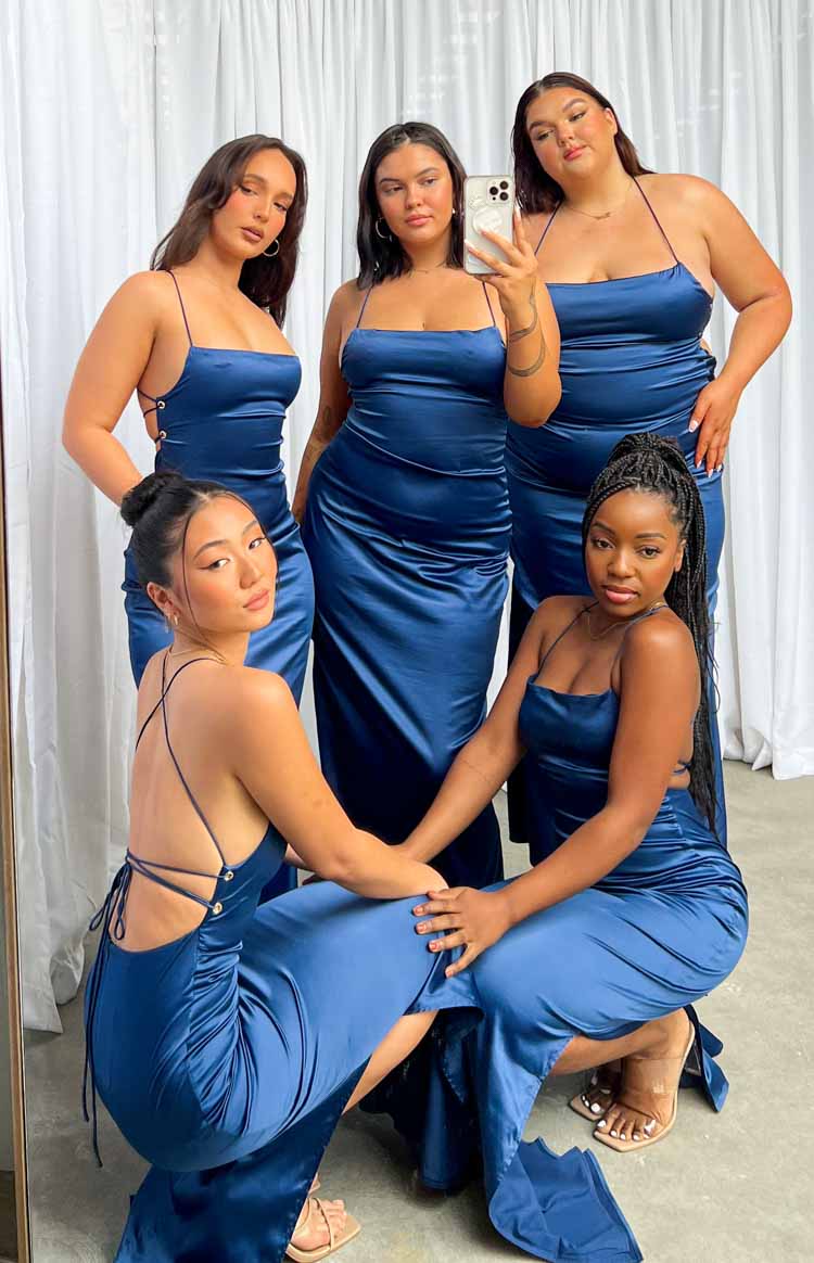 Satin Square Neck Cross Back Side Split Slip Formal Maxi Dress 2