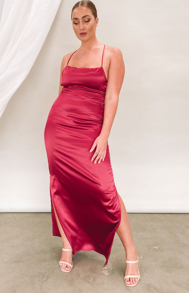 Satin Lace Up Open Back Slip Maxi Dress with Back Split 7