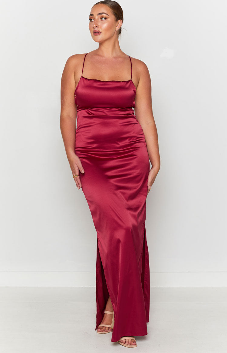 Satin Lace Up Open Back Slip Maxi Dress with Back Split 9