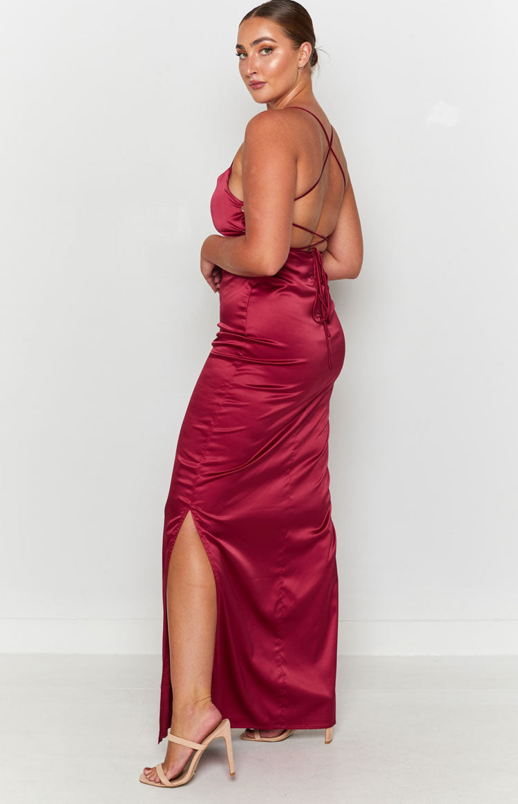 Satin Lace Up Open Back Slip Maxi Dress with Back Split 11