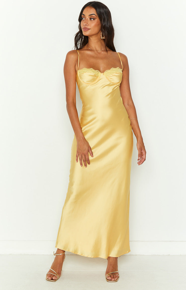 Satin Lace Trim Sweetheart Cami Bias Cut Maxi Dress 2