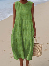 Sleeveless Textured Pocket A-Line Midi Dress