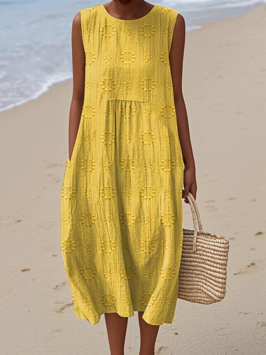 Sleeveless Textured Pocket A-Line Midi Dress 3