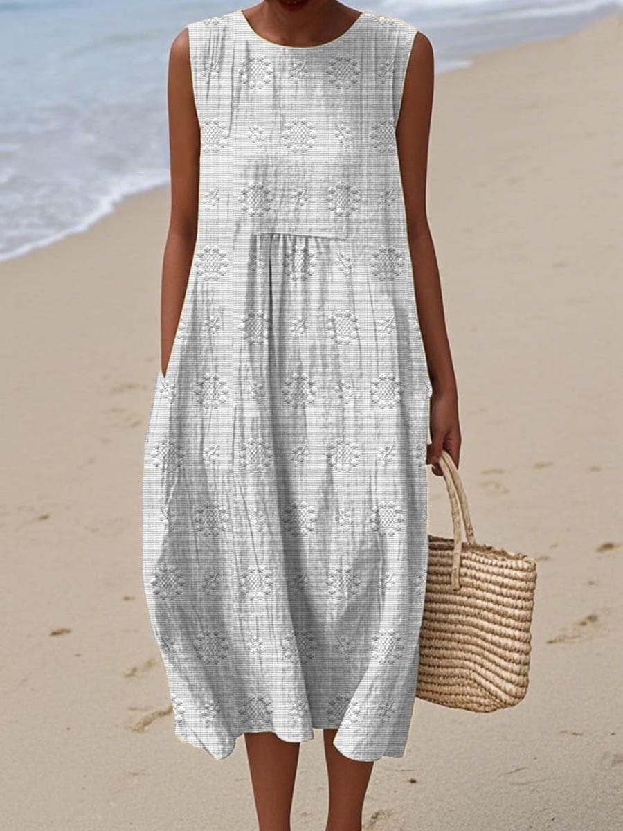 Sleeveless Textured Pocket A-Line Midi Dress 4