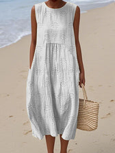 Sleeveless Textured Pocket A-Line Midi Dress 4