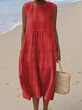 Sleeveless Textured Pocket A-Line Midi Dress 5