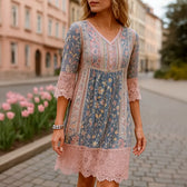 Floral Lace Trim V-Neck Button Front Mini Dress 4