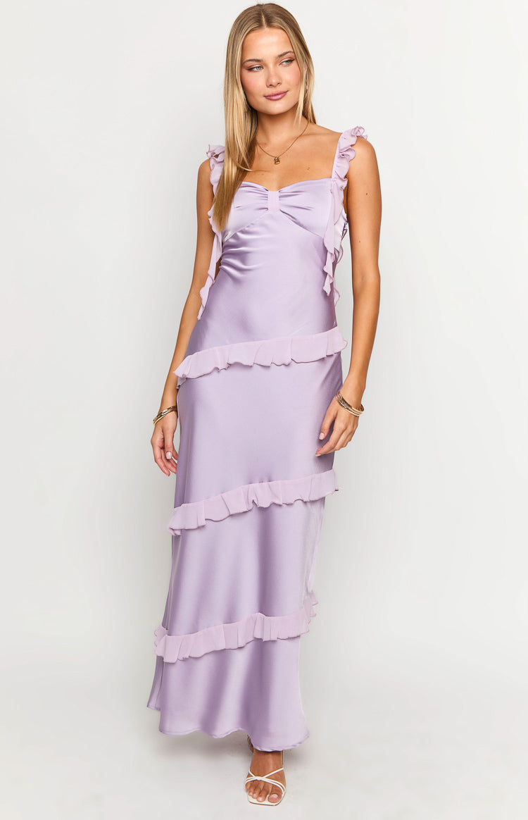 Satin Bow Front Ruffle Strap Tiered Ruffle Maxi Dress 2
