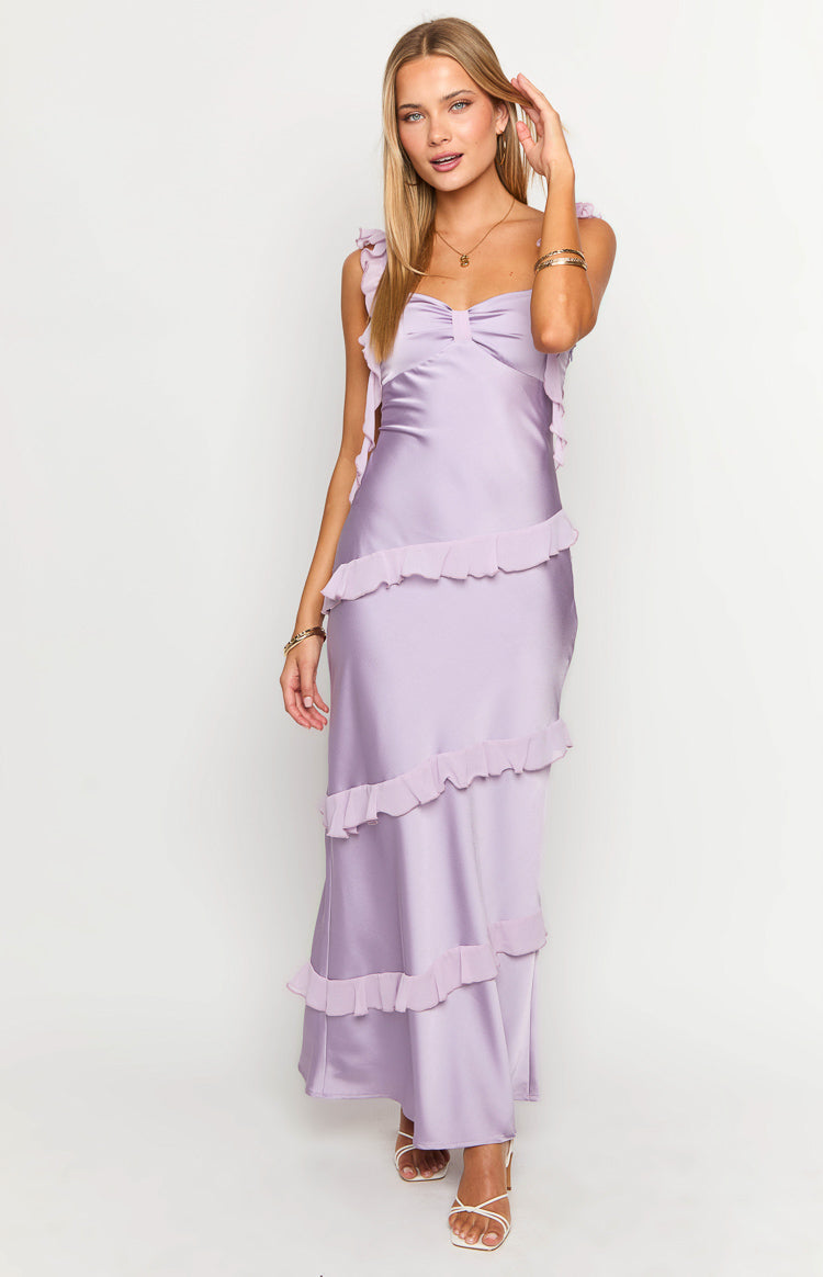 Satin Bow Front Ruffle Strap Tiered Ruffle Maxi Dress 3