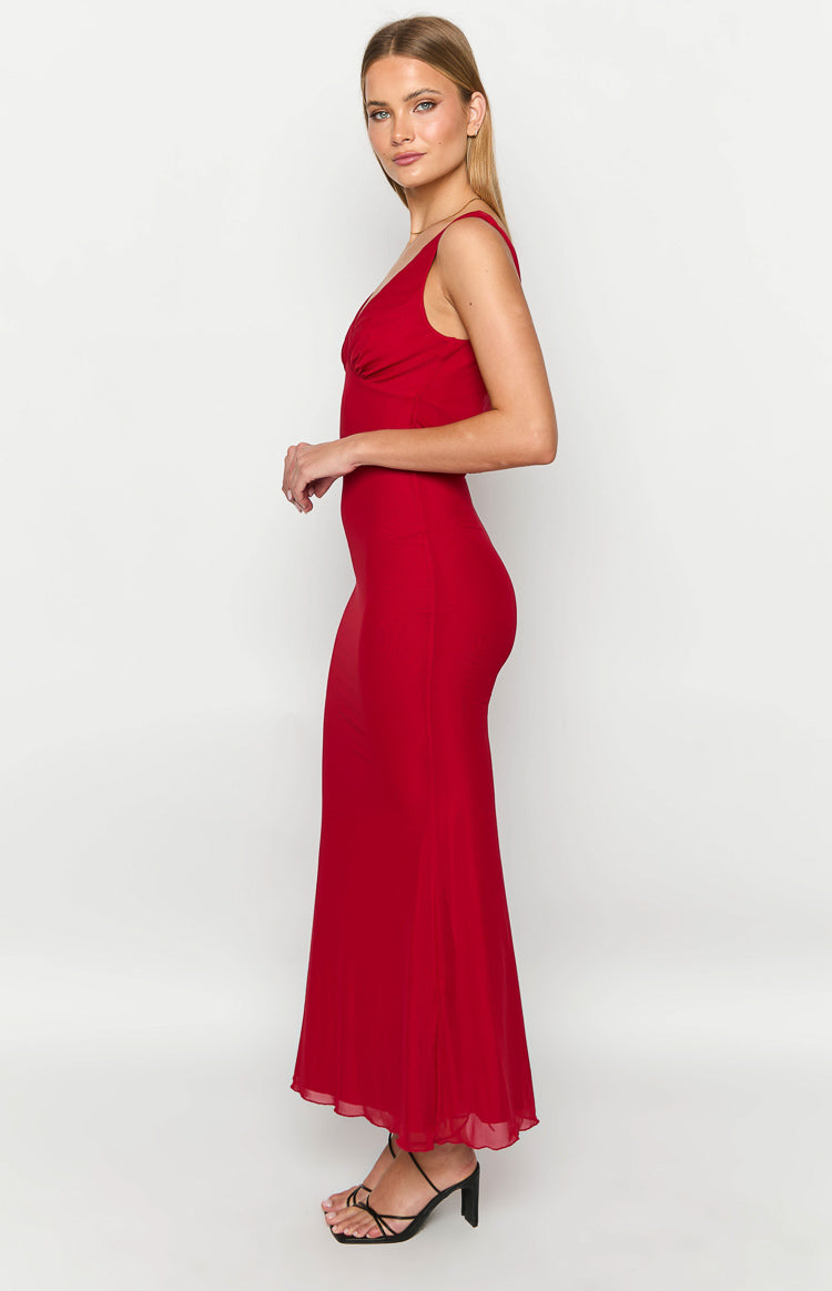 Mesh V-Neck Cami Gathered Bust Bodycon Maxi Dress 5