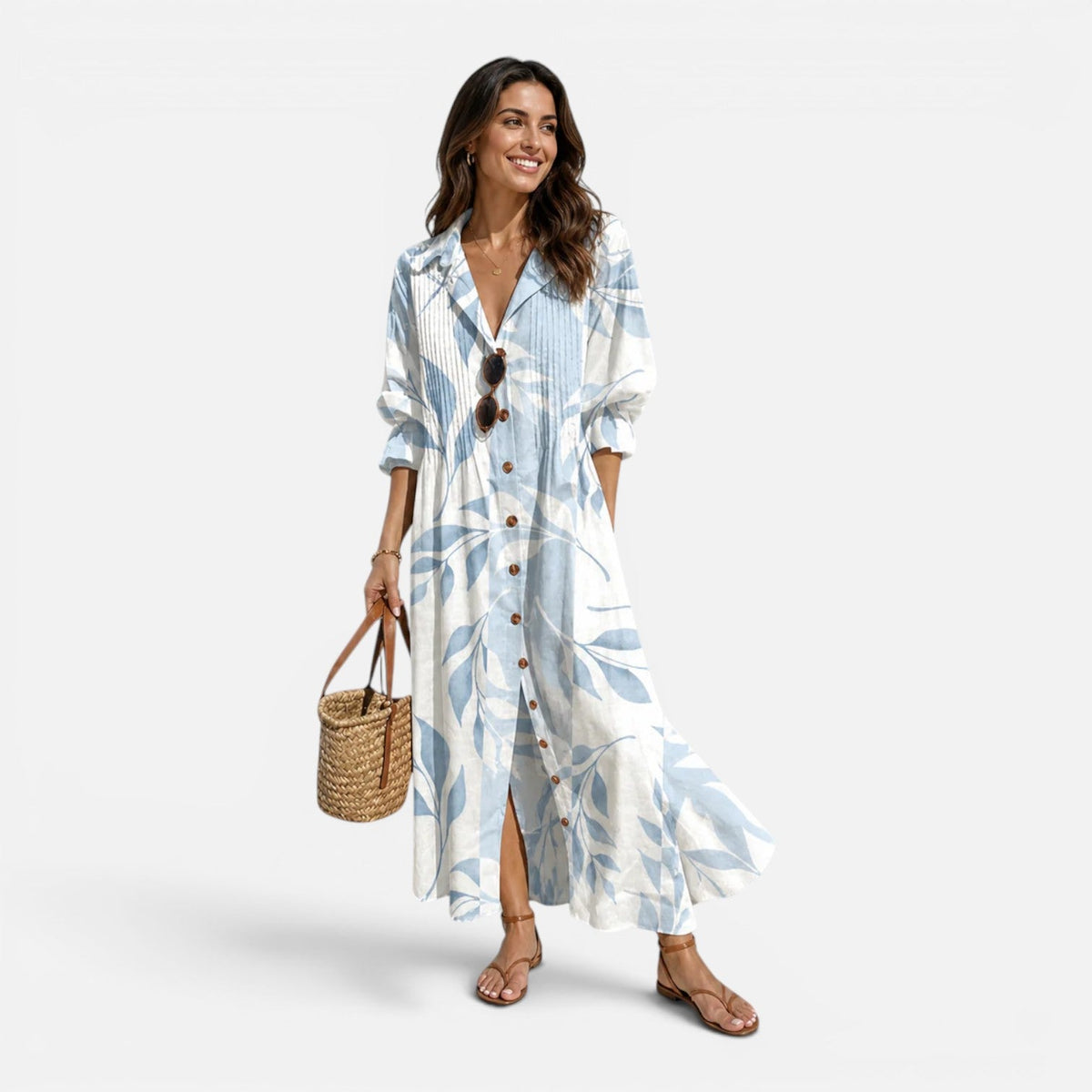 Floral Print Long Sleeve Button Front Tiered Maxi Dress
