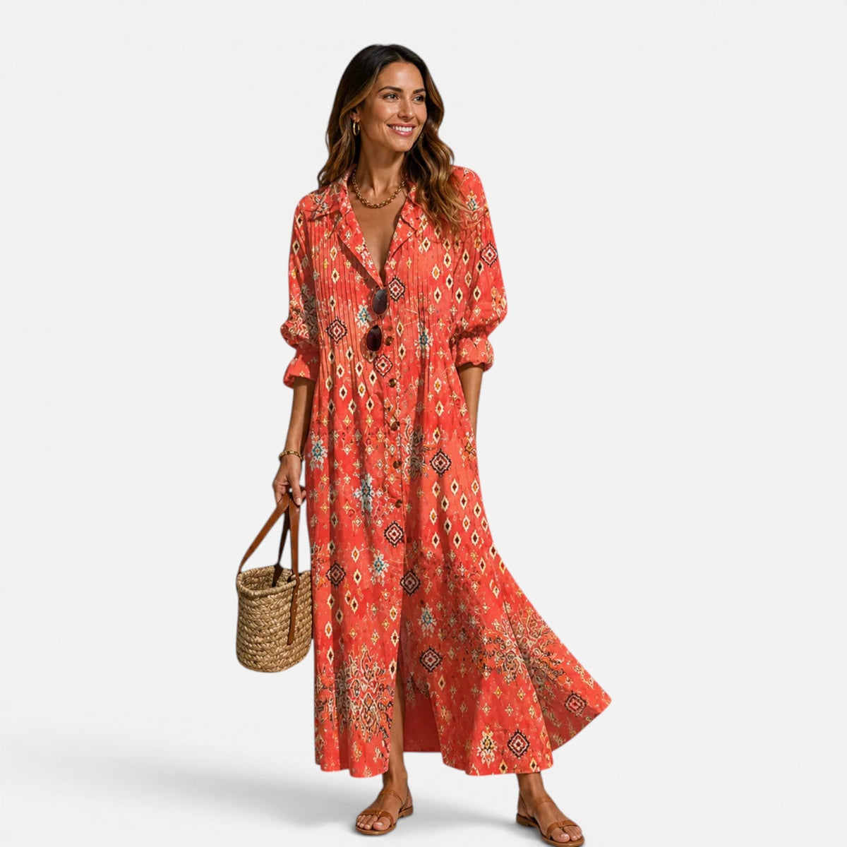 Floral Print Long Sleeve Button Front Tiered Maxi Dress