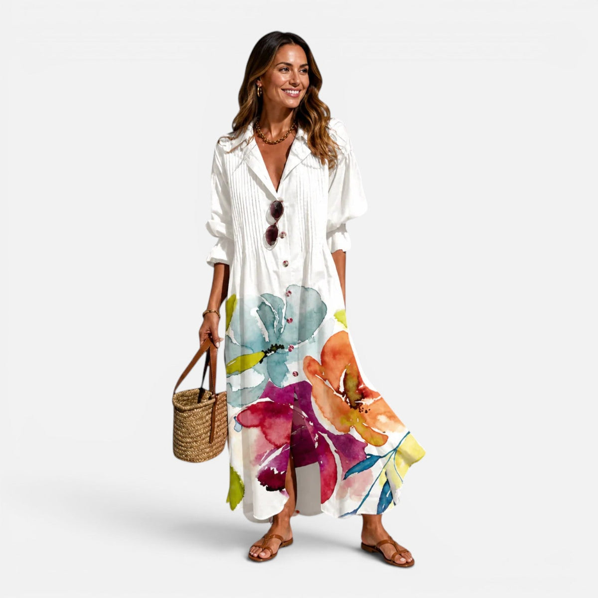 Floral Print Long Sleeve Button Front Tiered Maxi Dress
