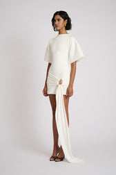 High Neck Short Sleeve Ruched Draped Mini Dress 5
