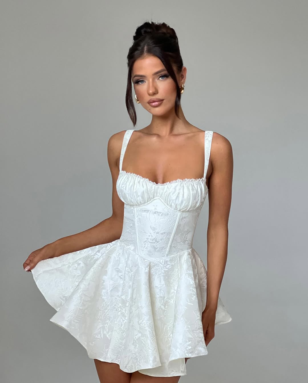 Jacquard Corset Bustier Flared Mini Dress Party 2