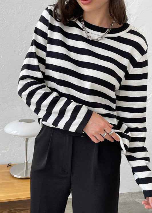 Stylish Black and White Striped Women's Top with Comfortable Fit