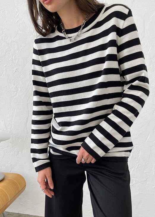 Stylish Black and White Striped Women's Top with Comfortable Fit